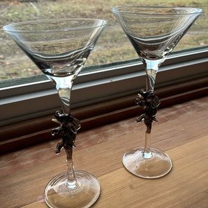 9" Martini glass with lucky elephant trunks  up on glass pole